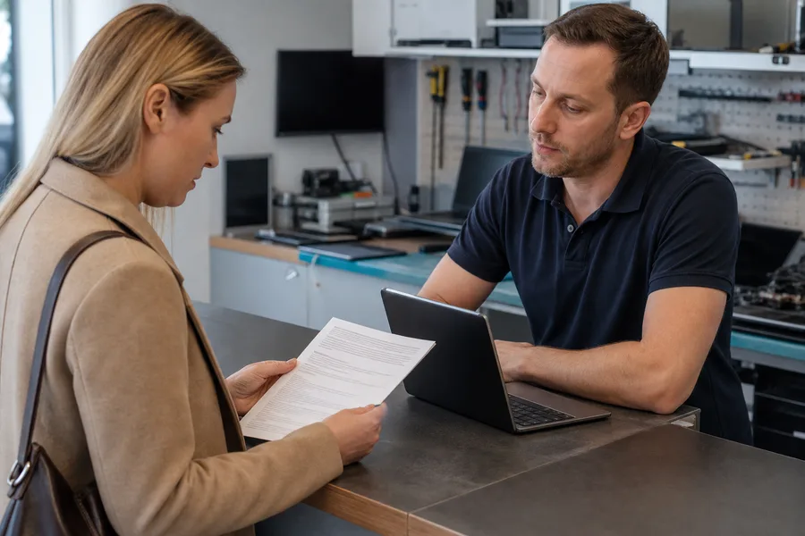 Editorial photograph illustrating “How to choose a computer repair shop and protect your personal data”.